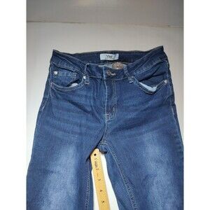 YMI Jeans Womens Size 5/27 Dark Wash Distressed Knee Flare Frayed Hem stretch